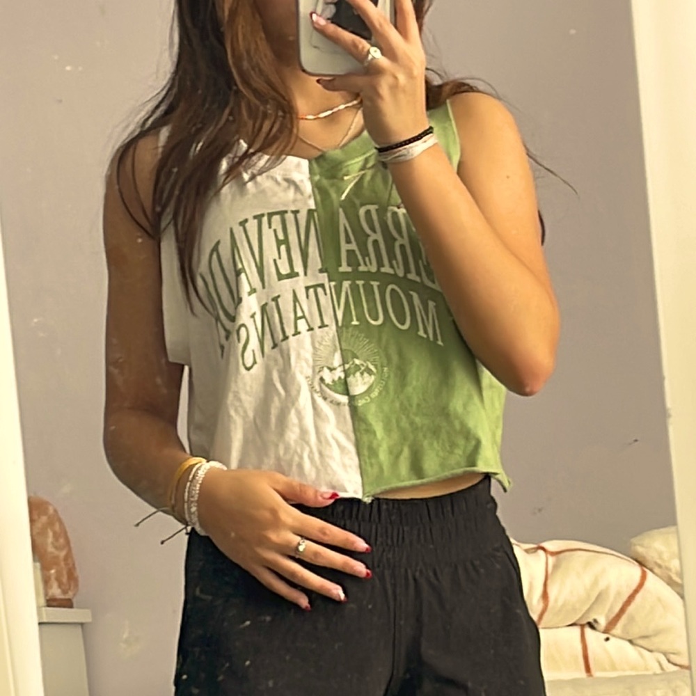 Hollister Half and Half White/ Sage Green Sleeveless Crop top